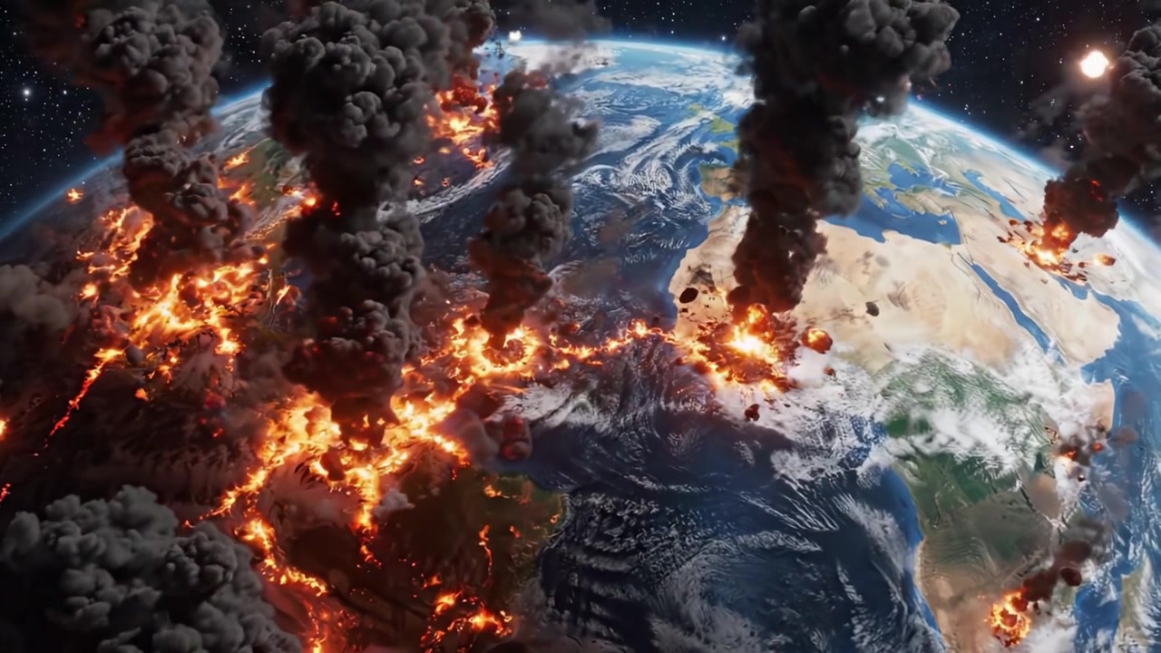 A Dramatic Transformation of Earth Amidst Explosive Eruptions: Witness the Catastrophic Turmoil Unfolding Across Continents in a Gripping Visual Journey