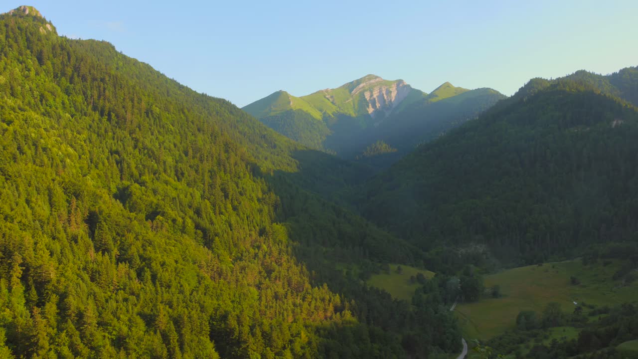 Aerial view of magnificent landscape of mountains and forest in French region