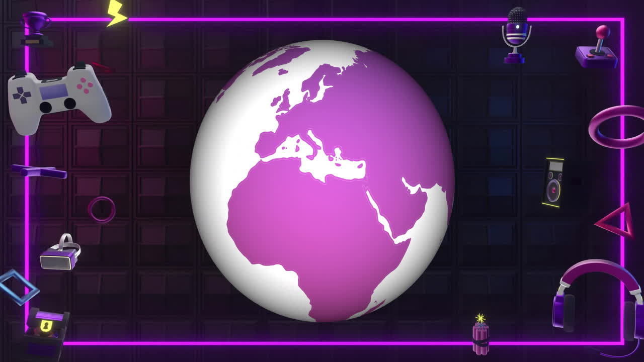 animación de globos y iconos de juegos sobre cuadrados