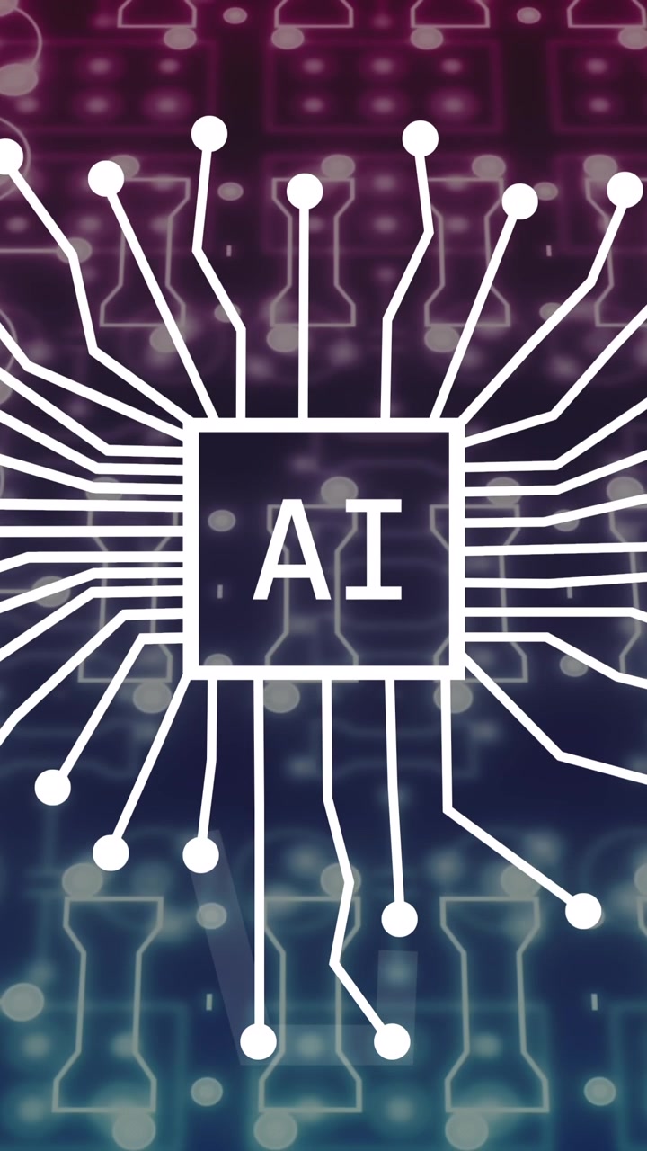 Animation of computer circuit board with ai data processing