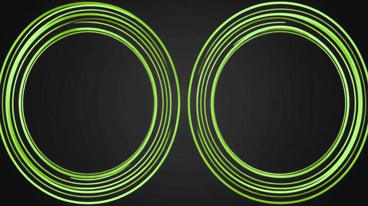 Abstract Animation of Rotating Green Concentric Circles on Dark Background