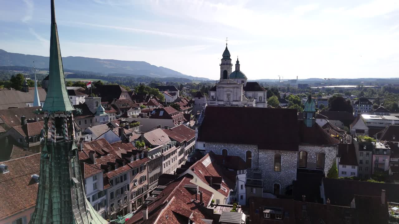 Solothurn old town square baroque architecture Switzerland Europe aerial drone
