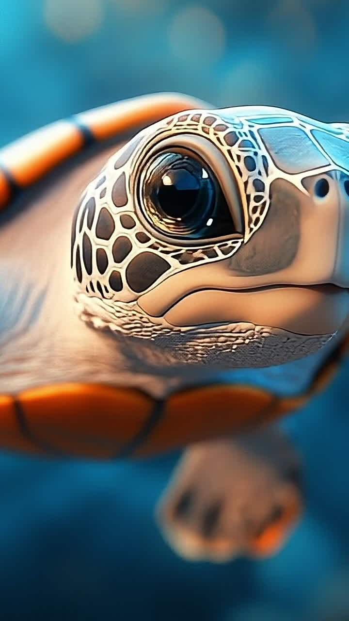 Sea turtle gliding through clear waters. A sea turtle swims gracefully in vibrant ocean waters, showcasing its intricate shell and keen eyes while exploring.