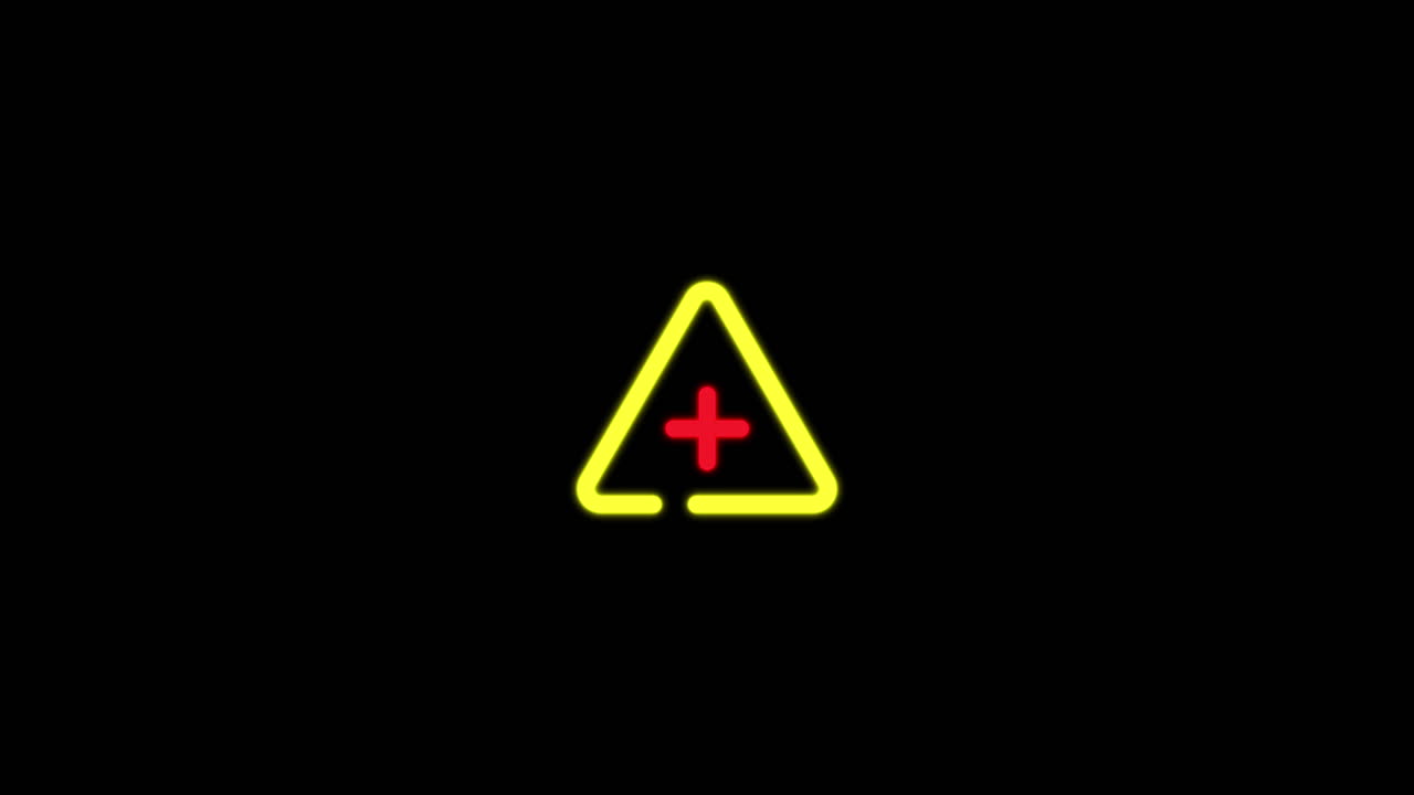 Animating Neon Warning Triangle with Red Cross on Black Background