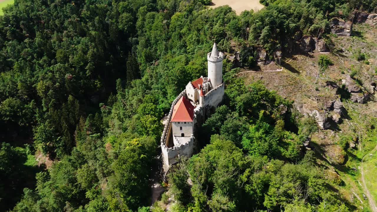 Aerial circular motion around medieval Kokorin castle fortification, Czechia