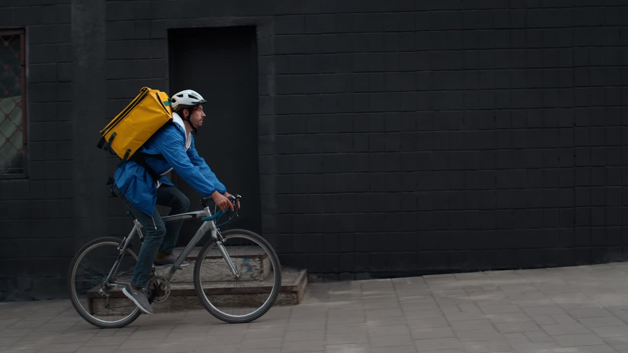 Food delivery courier on bicycle