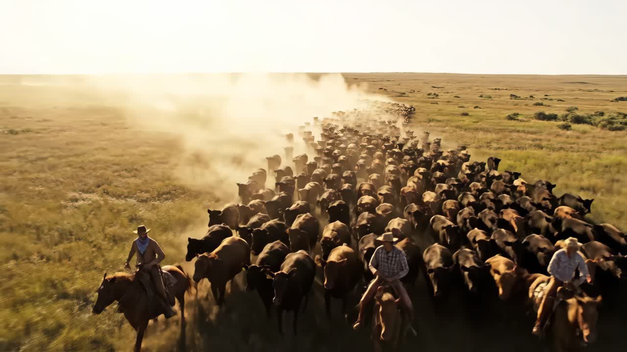 Cowboys Herding Cattle Across the Plains