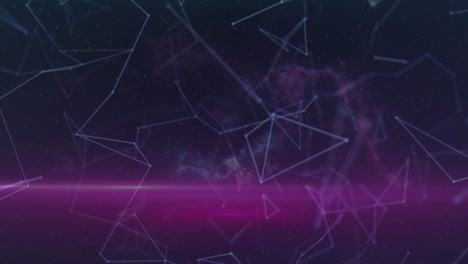 animación de la red de conexiones y senderos de luz rosa contra el espacio en el fondo