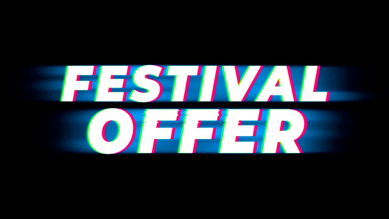 festival ofrece texto vintage promoción de efecto glitch.