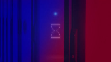 animation of neon circle with hourglass over servers