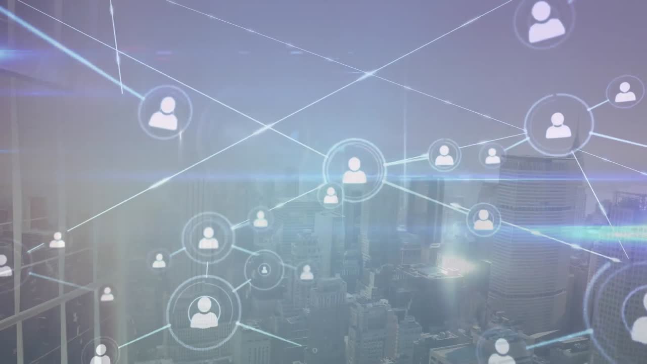 都市景観上の接続ネットワークのアニメーション