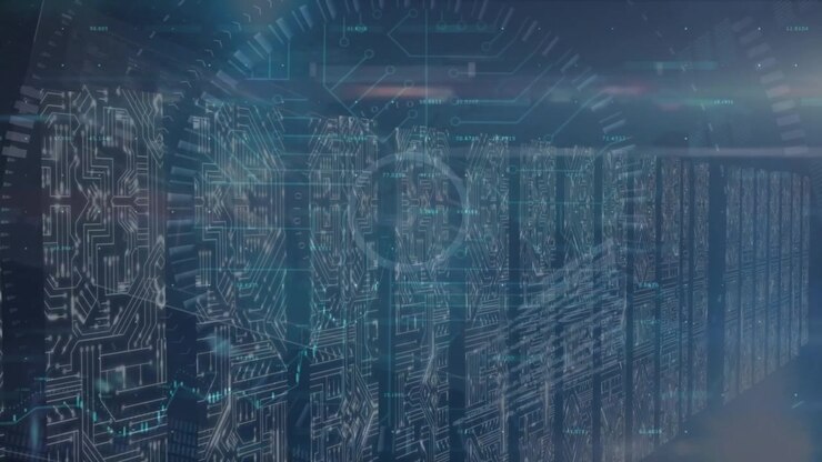 Animation of scope scanning and data processing over server room