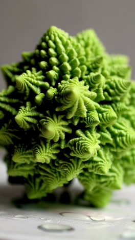 close-up of a 3d printed, green, geometric object
