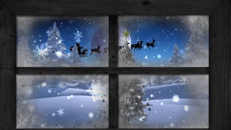 Animation-of-window-view-and-christmas-decoration