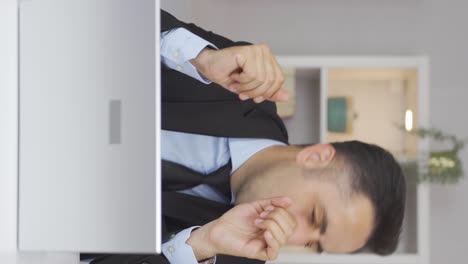 vertical video of home office worker man dance and work.