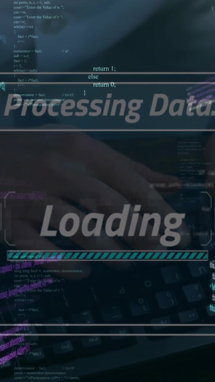 Animation of screen with data processing and text