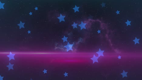 animation of multiple blue stars moving on night sky with clouds in the background