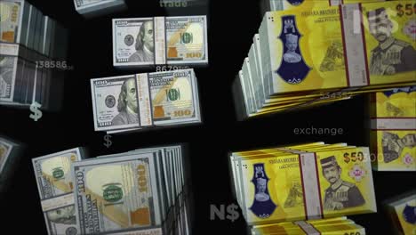 el dólar de estados unidos y el dólar de brunei intercambio de dinero animación de bucle