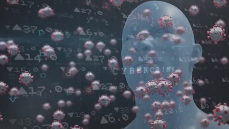 video compuesto digital de células de covid-19 que se mueven contra el procesamiento de datos sobre un modelo 3d de un ser humano