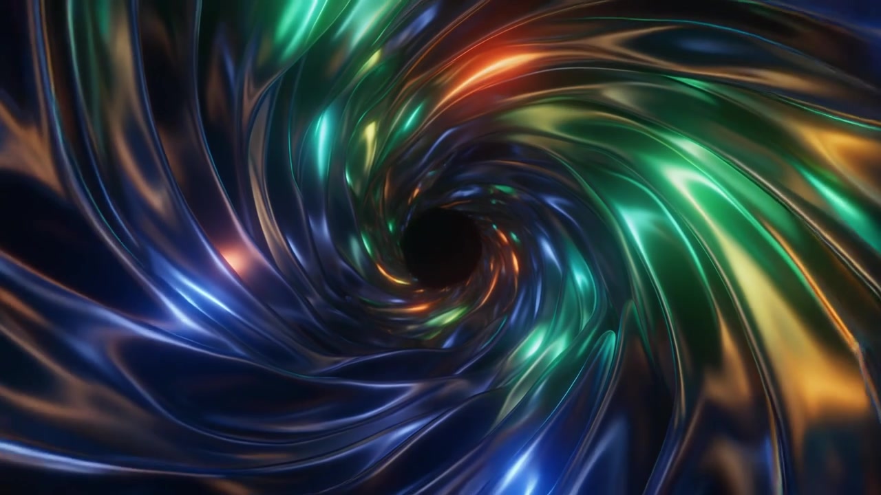 Animazione 3D astratta di un vortice di liquido metallico rotante