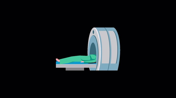 Paziente animato che entra in una macchina per la risonanza magnetica per una scansione diagnostica