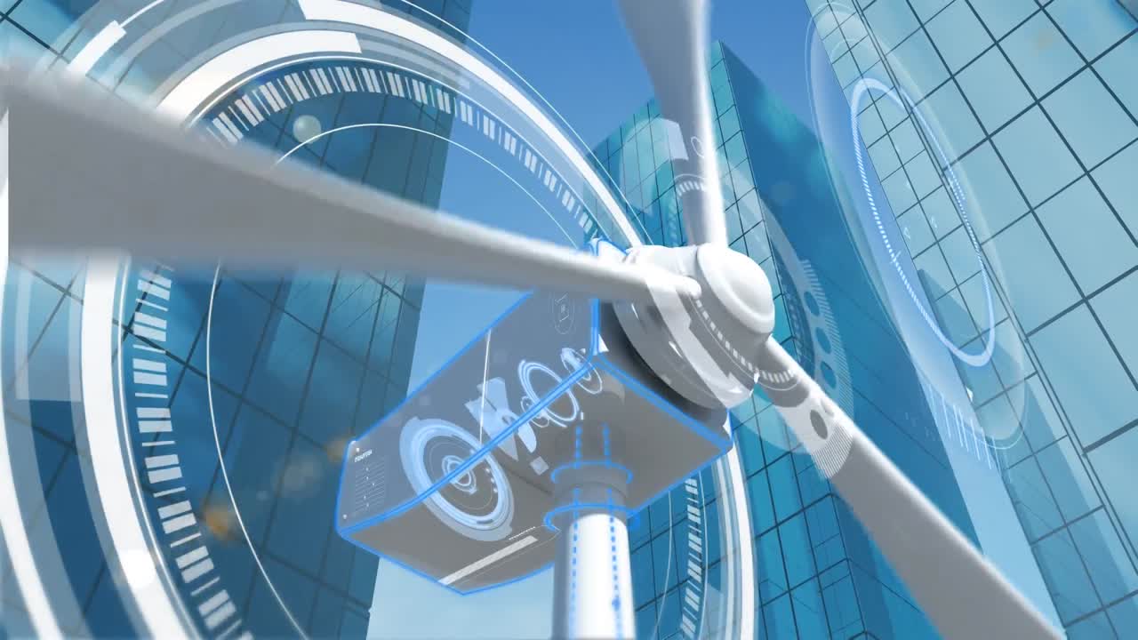 건물과 회전하는 풍차