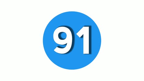 number 91 sign symbol animation motion graphics icon on blue circle white background,cartoon video number for video elements