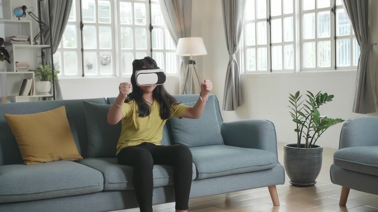Girl enjoying VR experience at home