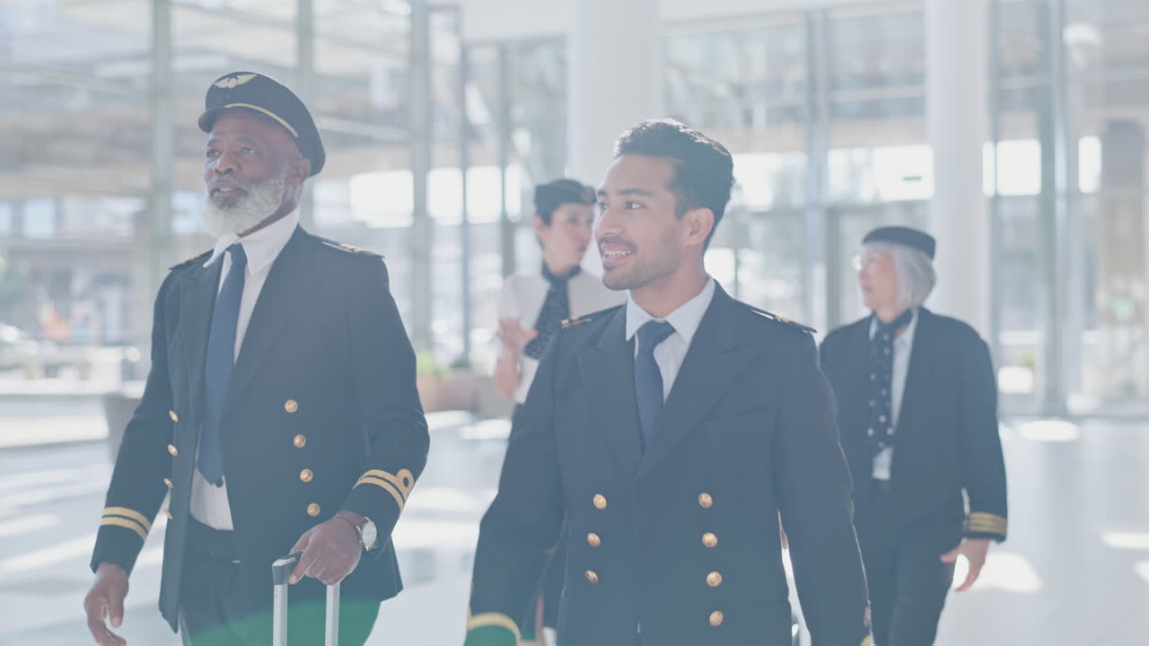 공항에서 사람들과 함께 여행, 조종사 및 비행