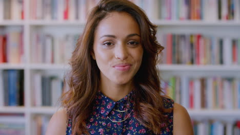 Woman,-face-portrait-and-smile-in-library