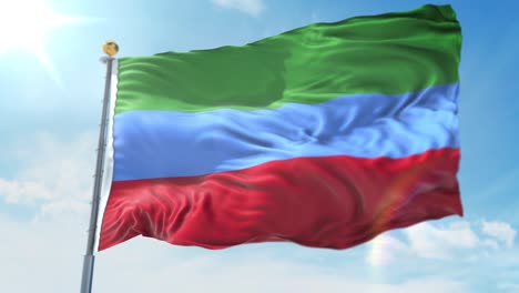 4k-3D-Darstellung-Der-Wehenden-Flagge-Auf-Einer-Stange-Des-Landes-Dagestan