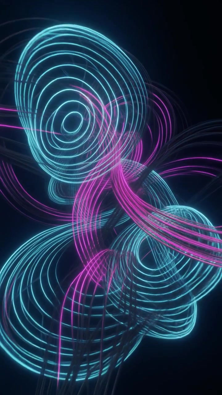 Animación abstracta de estelas de luz de neón rosa y azul brillantes