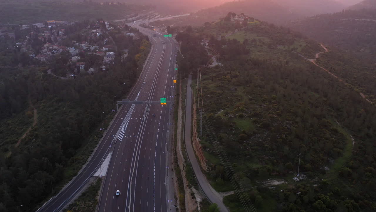 Tel aviv Jerusalem Highway 1 Limited traffic at sunset