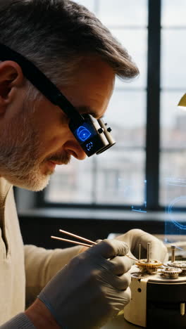 watchmaker performing precision repair with augmented reality loupe