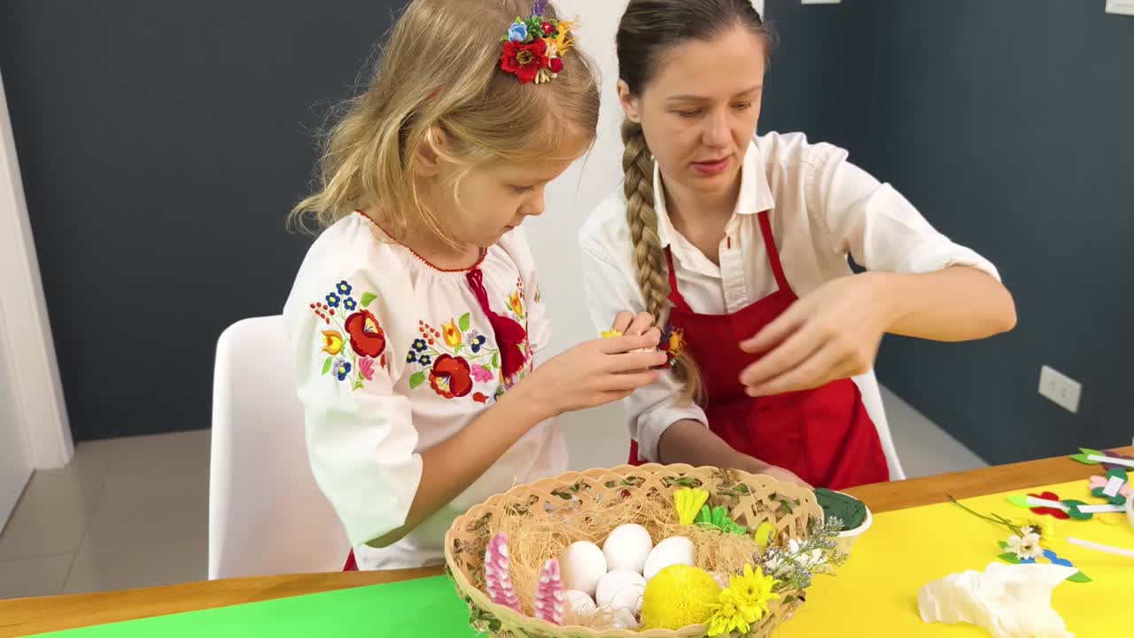 Mother and Daughter Creating Easter Decorations