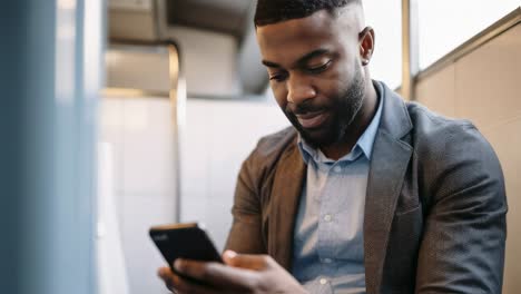 hombre usando un teléfono inteligente en un café