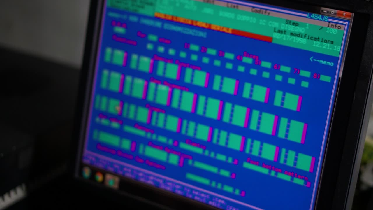 la unidad de producción de la fábrica se está configurando a través de la computadora e insertando diseños y dando comandos en una fábrica