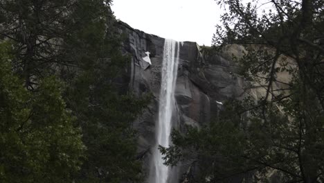 waterfall in yosemite in the winter on a cloudy day