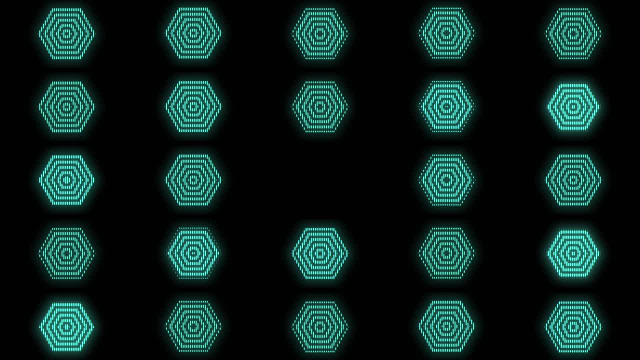 patrón geométrico hexagonal azul neón