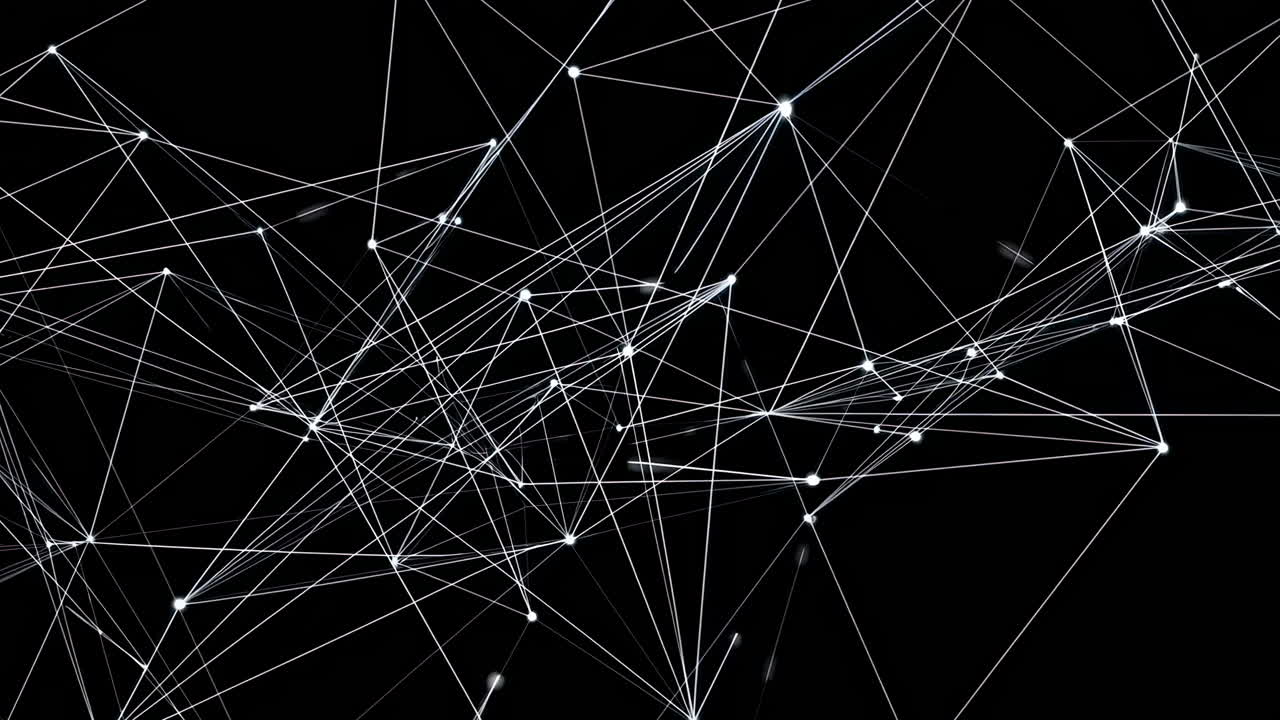 Abstract Digital Network with Glowing Connections on Black Background