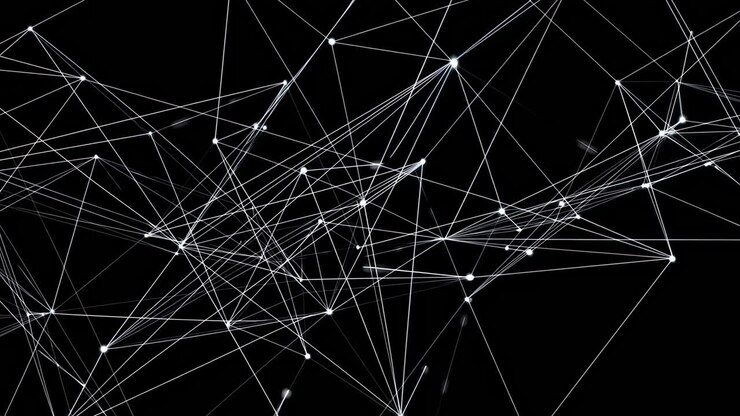 Rete Digitale Astratta con Connessioni Luminose su Sfondo Nero