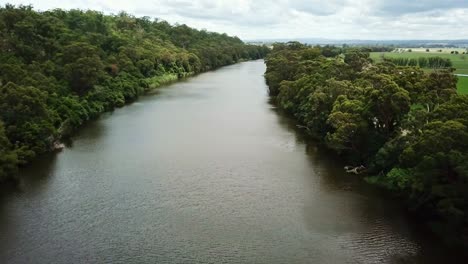 drone flying over the snowy river between marlo and orbost, in gippsland, victoria, australia, december 2020