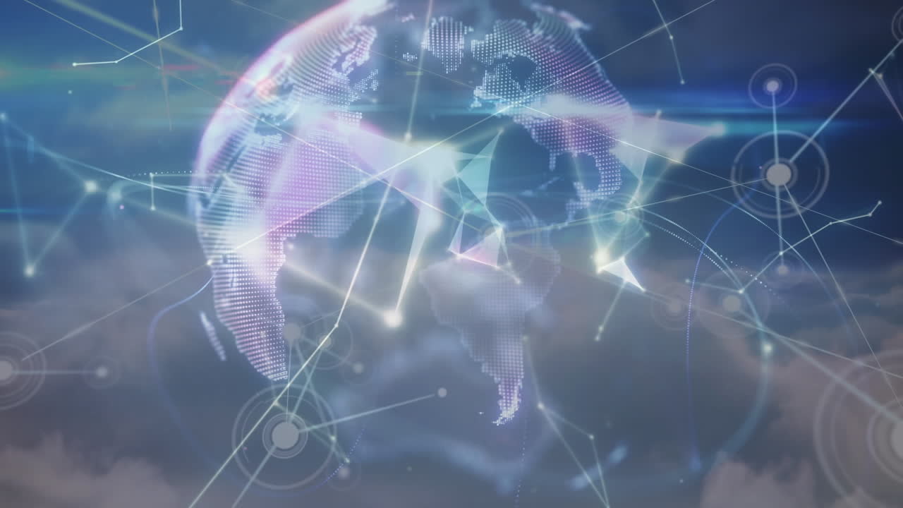 animación del globo, la placa de circuitos informáticos y la red de conexiones