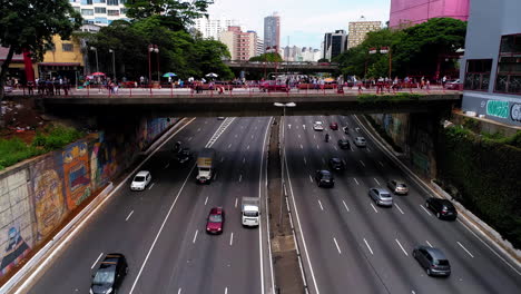aerial view to the traffic in radial leste, avenue, sao paulo, brazil