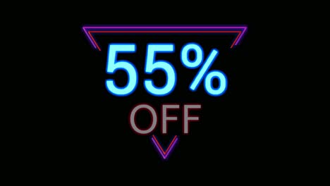 descuento de luz de neón 55% de descuento en triángulo marco moderno borde animación gráficos de movimiento en fondo negro
