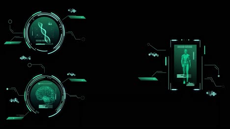 animación de visores y procesamiento de datos científicos sobre un fondo negro