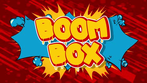boom box. motion poster. 4k animated comic book word text