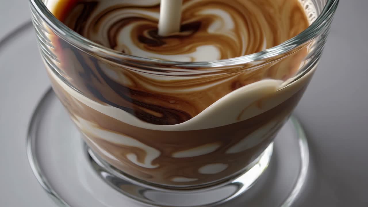 커피 한 잔에 우유를 붓는