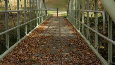 metal footbridge over a scenic creek during fall or autumn