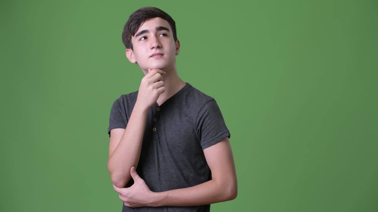 joven y guapo adolescente iraní contra un fondo verde